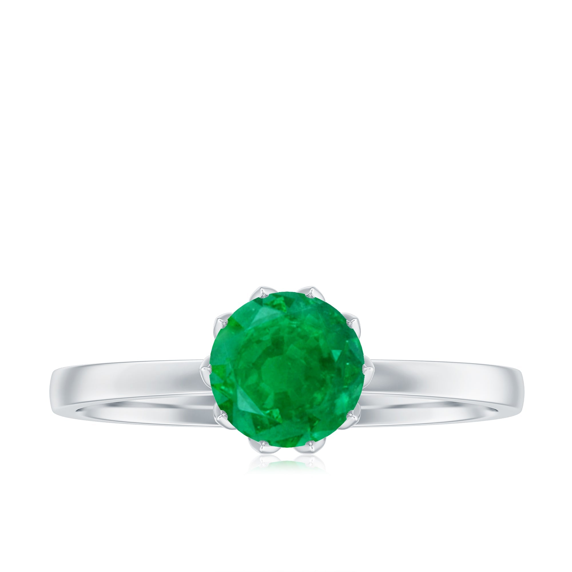 Natural Solitaire Emerald Promise Ring in Lotus Basket Setting