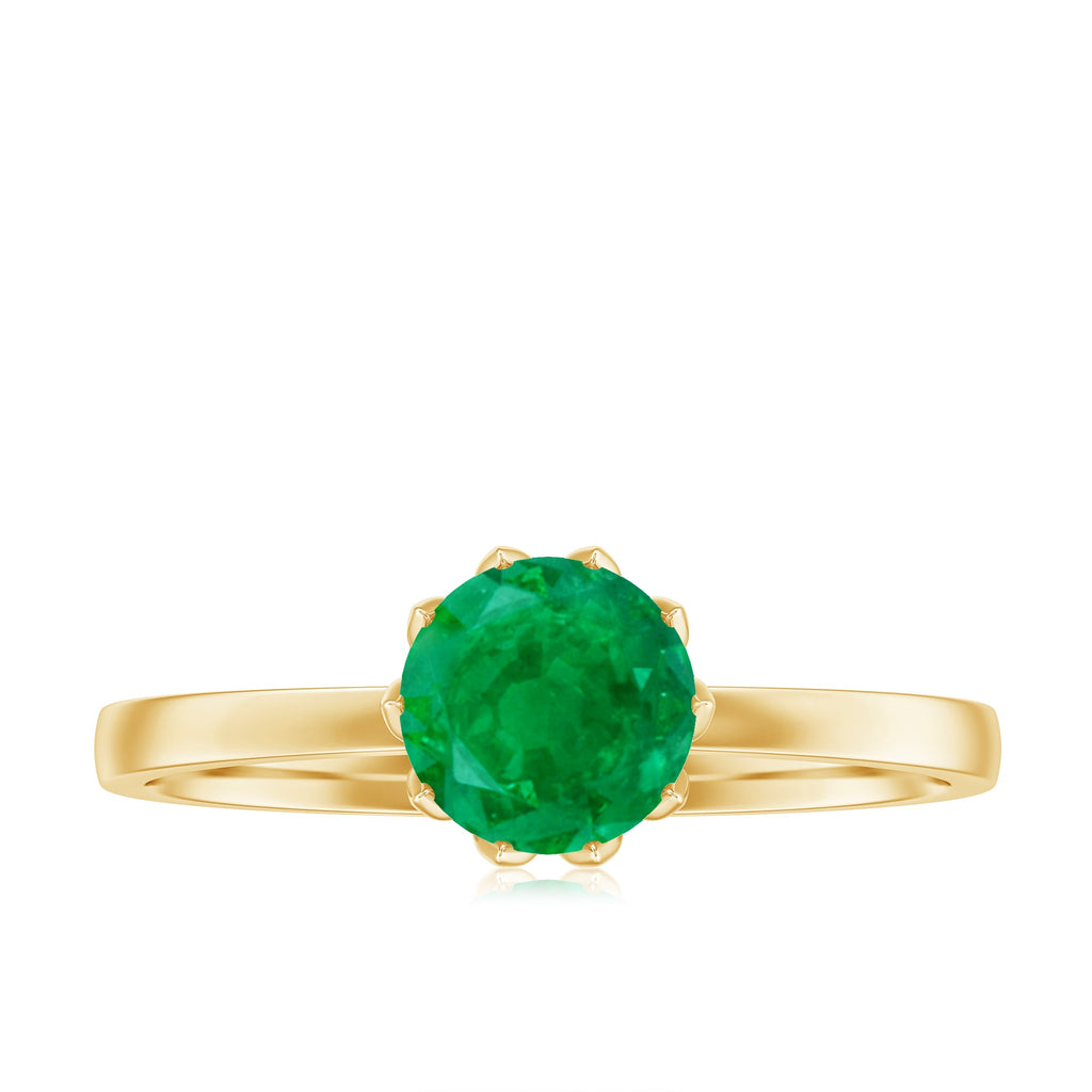 Natural Solitaire Emerald Promise Ring in Lotus Basket Setting
