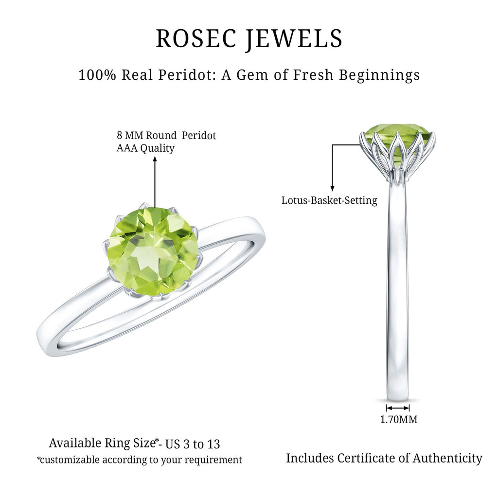 Genuine 2 Carat Peridot Engagement Ring in Lotus Basket Setting