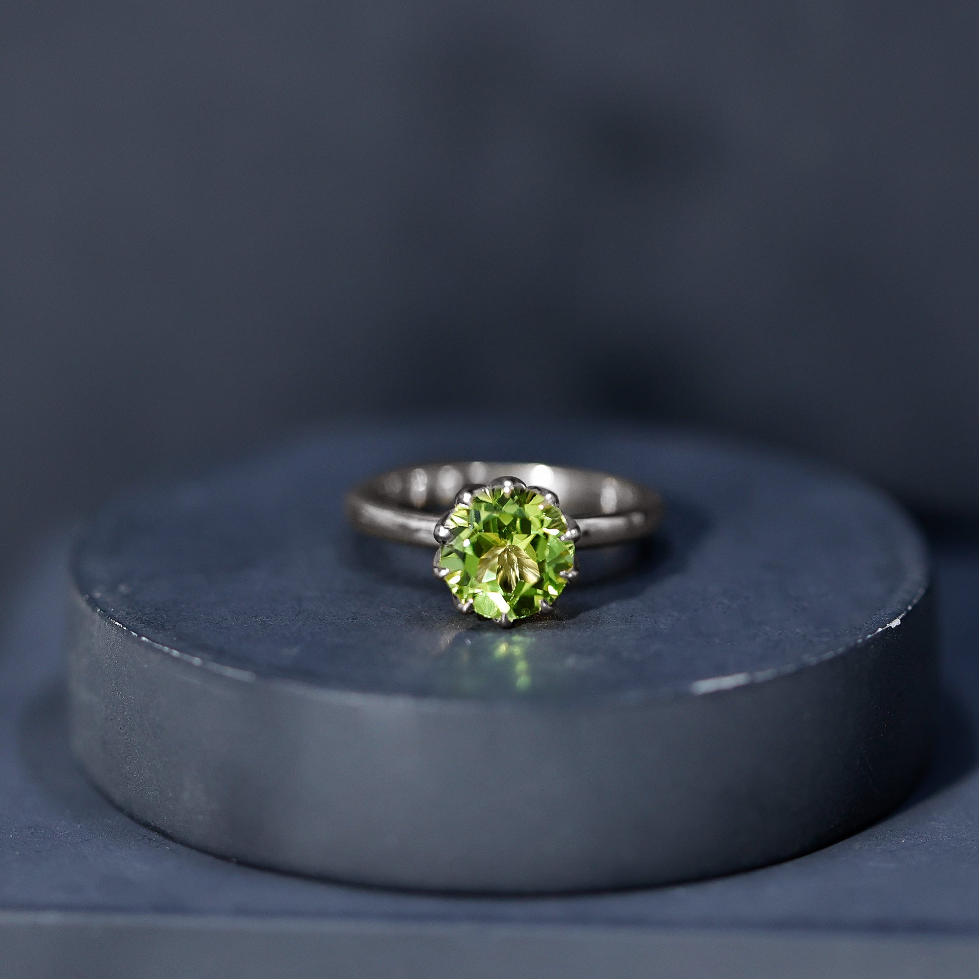 Genuine 2 Carat Peridot Engagement Ring in Lotus Basket Setting