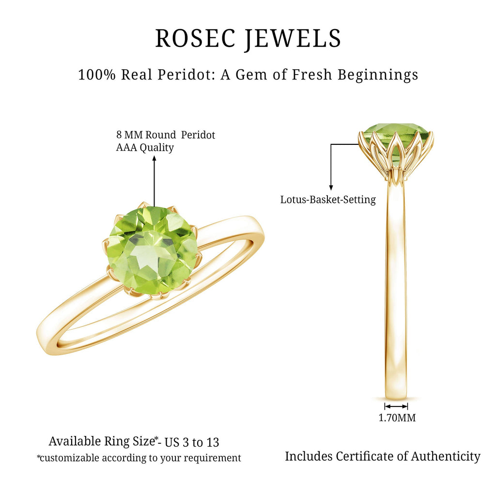 Genuine 2 Carat Peridot Engagement Ring in Lotus Basket Setting