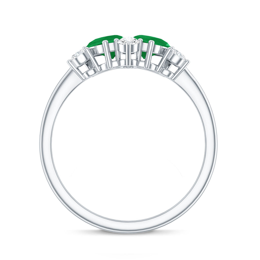 Natural Pear Shape Emerald Toi Et Moi Engagement Ring with Diamond