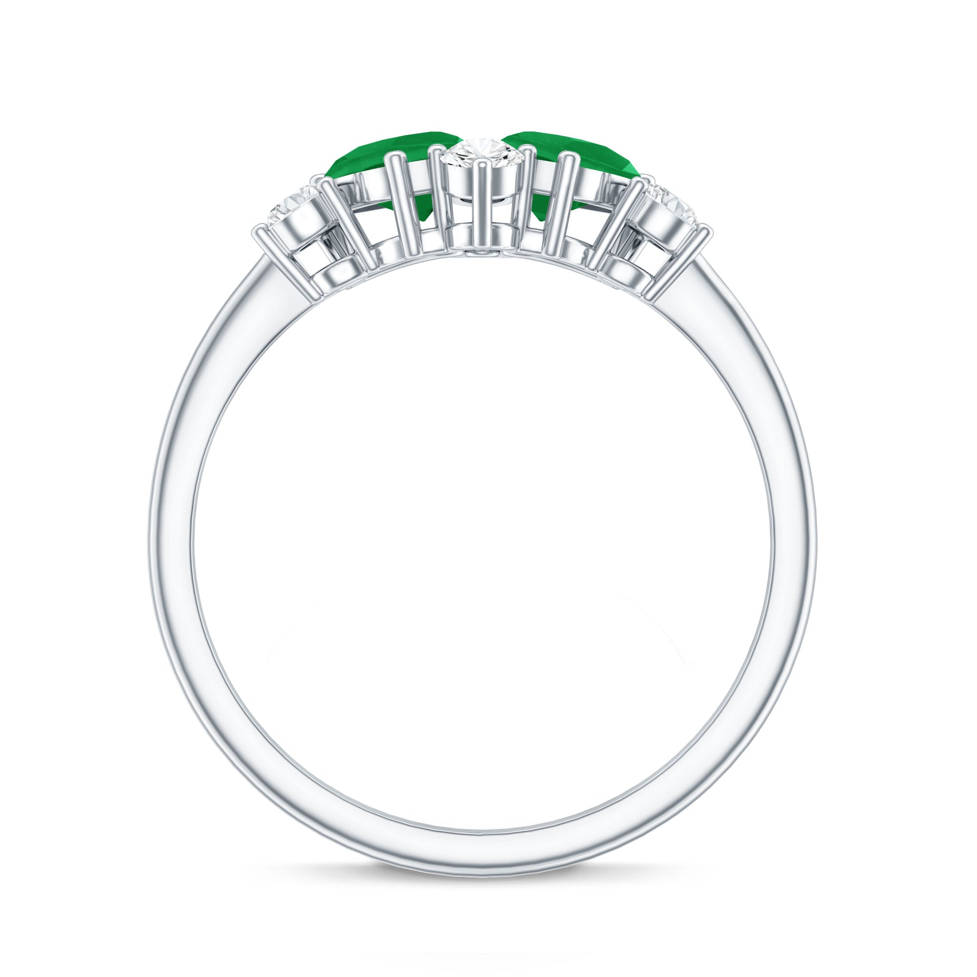 Natural Pear Shape Emerald Toi Et Moi Engagement Ring with Diamond