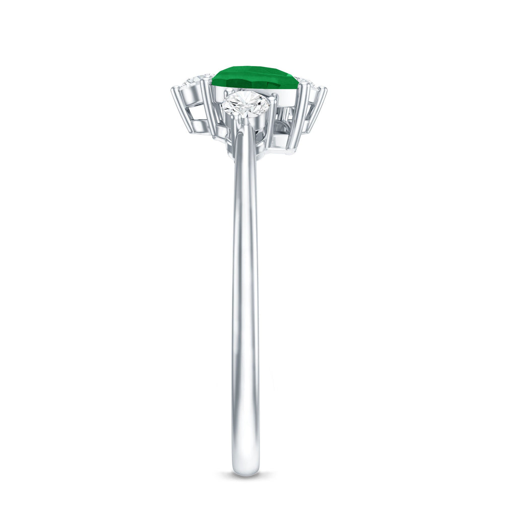 Natural Pear Shape Emerald Toi Et Moi Engagement Ring with Diamond