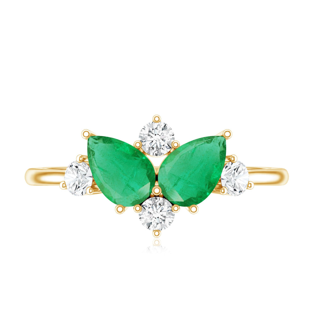Natural Pear Shape Emerald Toi Et Moi Engagement Ring with Diamond