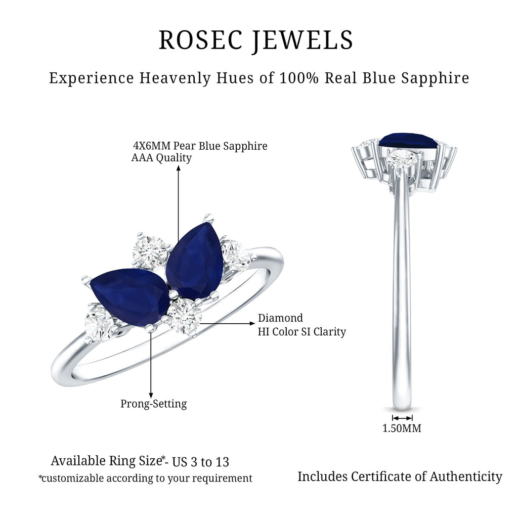 Genuine Blue Sapphire and Diamond Cluster Engagement Ring with Certificate