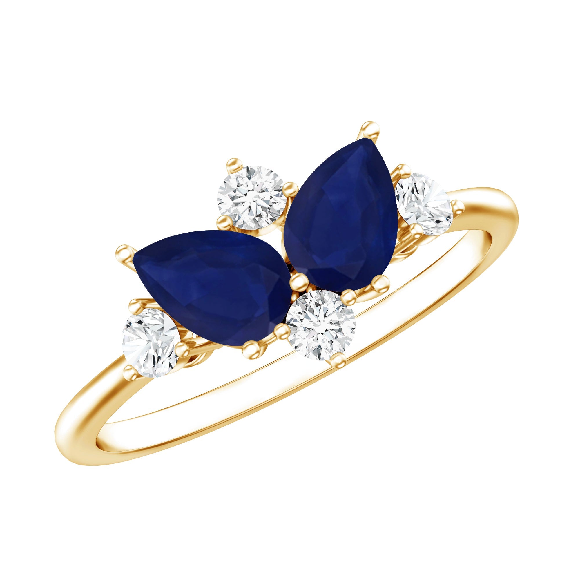 Genuine Blue Sapphire and Diamond Cluster Engagement Ring with Certificate