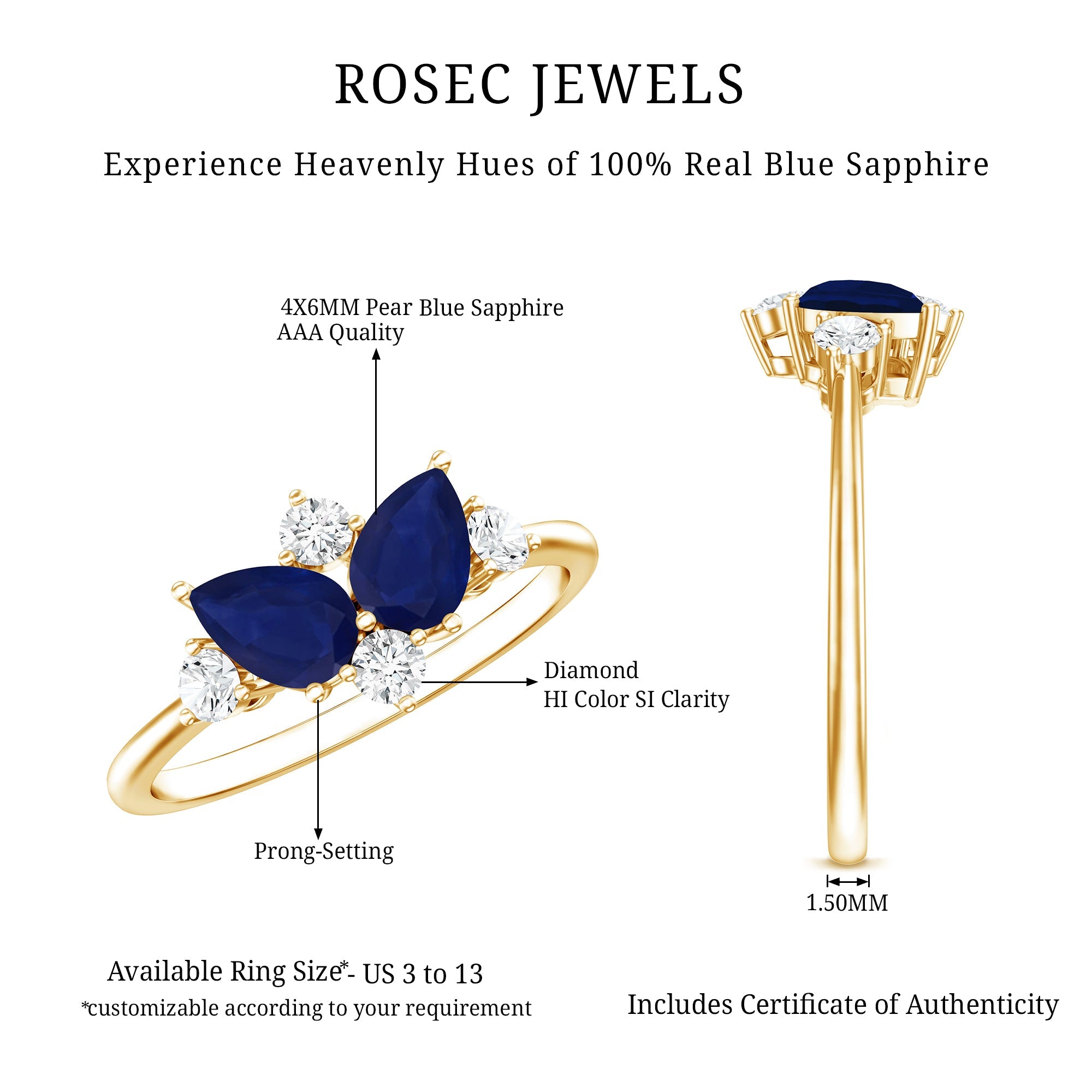 Genuine Blue Sapphire and Diamond Cluster Engagement Ring with Certificate