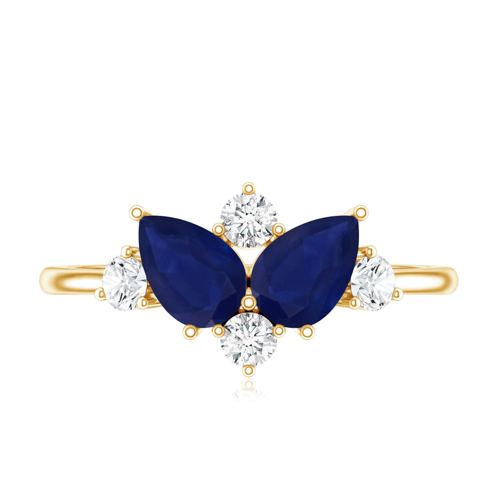 Genuine Blue Sapphire and Diamond Cluster Engagement Ring with Certificate