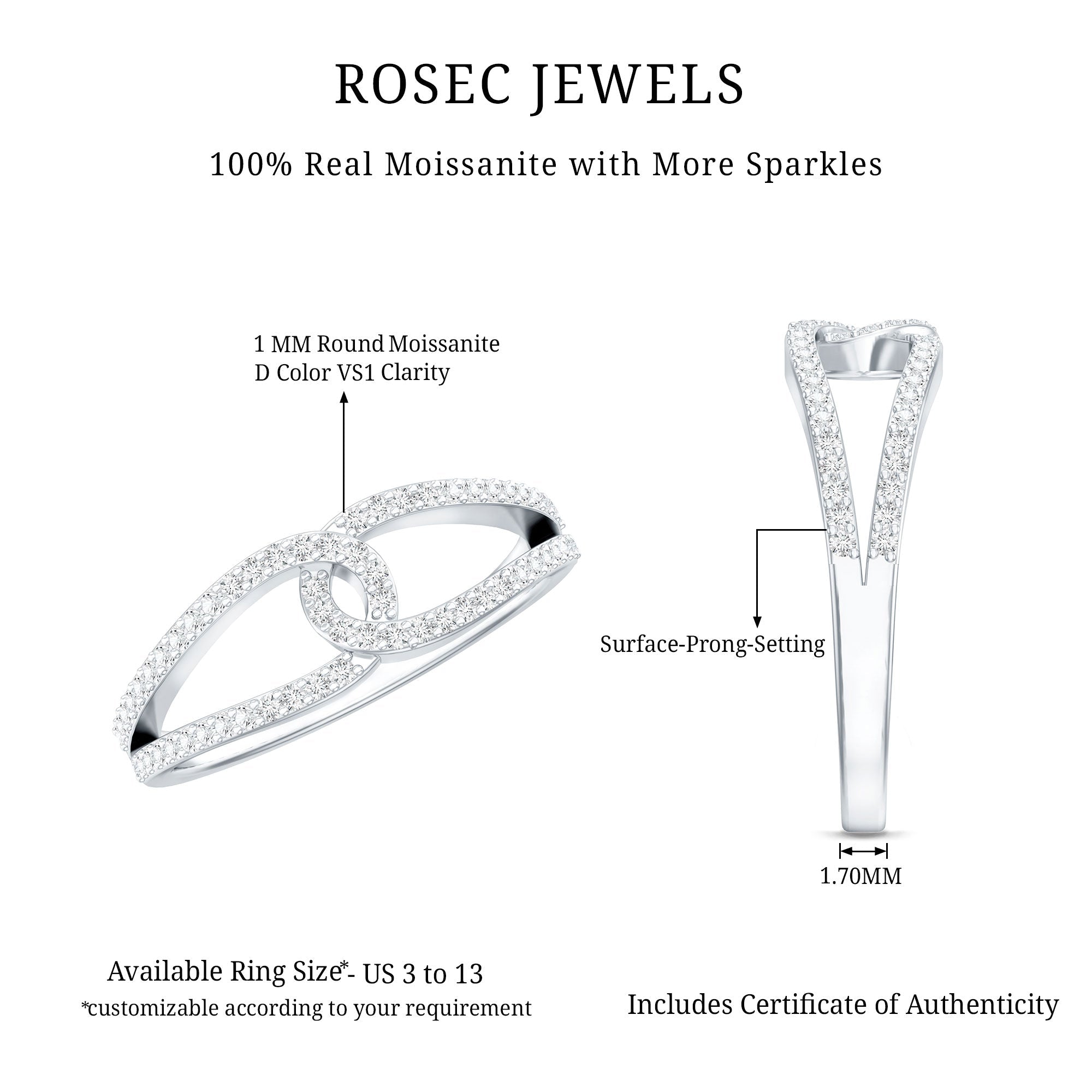 Certified Moissanite Infinity Promise Ring