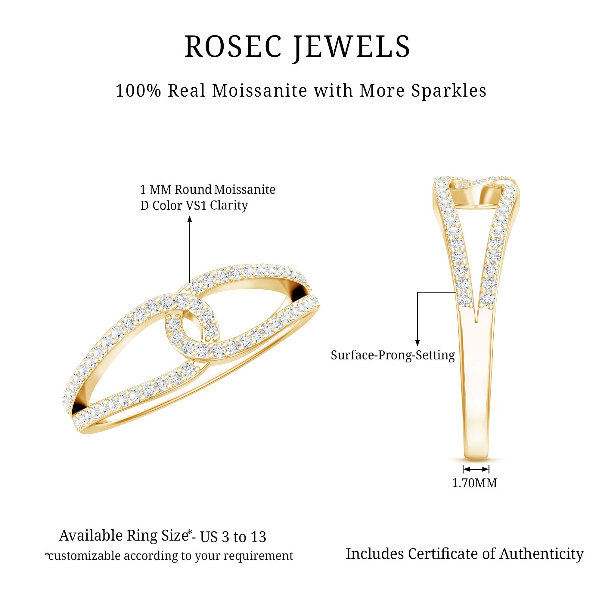 Certified Moissanite Infinity Promise Ring