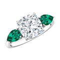3 CT Moissanite Three Stone Engagement Ring With Emerald