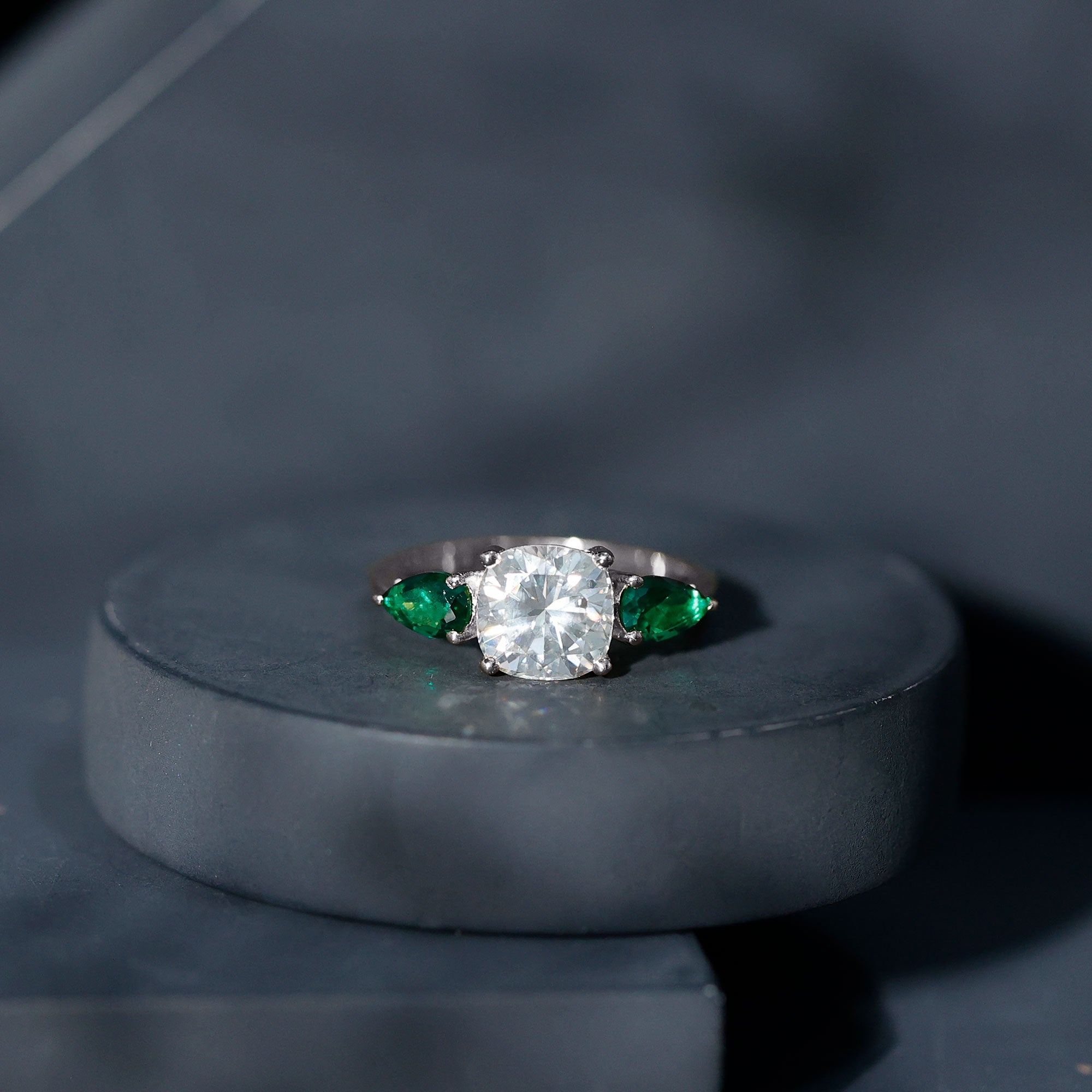 3 CT Moissanite Three Stone Engagement Ring With Emerald