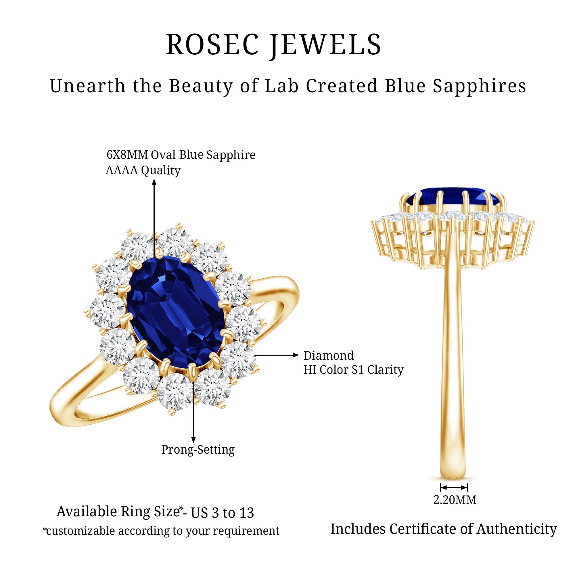 Certified 1.5 Carat Oval Lab Grown Blue Sapphire Princess Diana Engagement Ring with Diamond