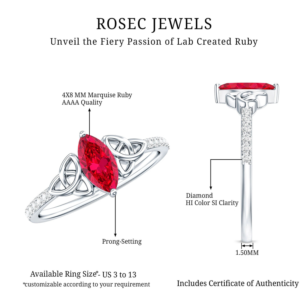 0.75 Carat Lab Grown Ruby Celtic Knot Ring with Diamond