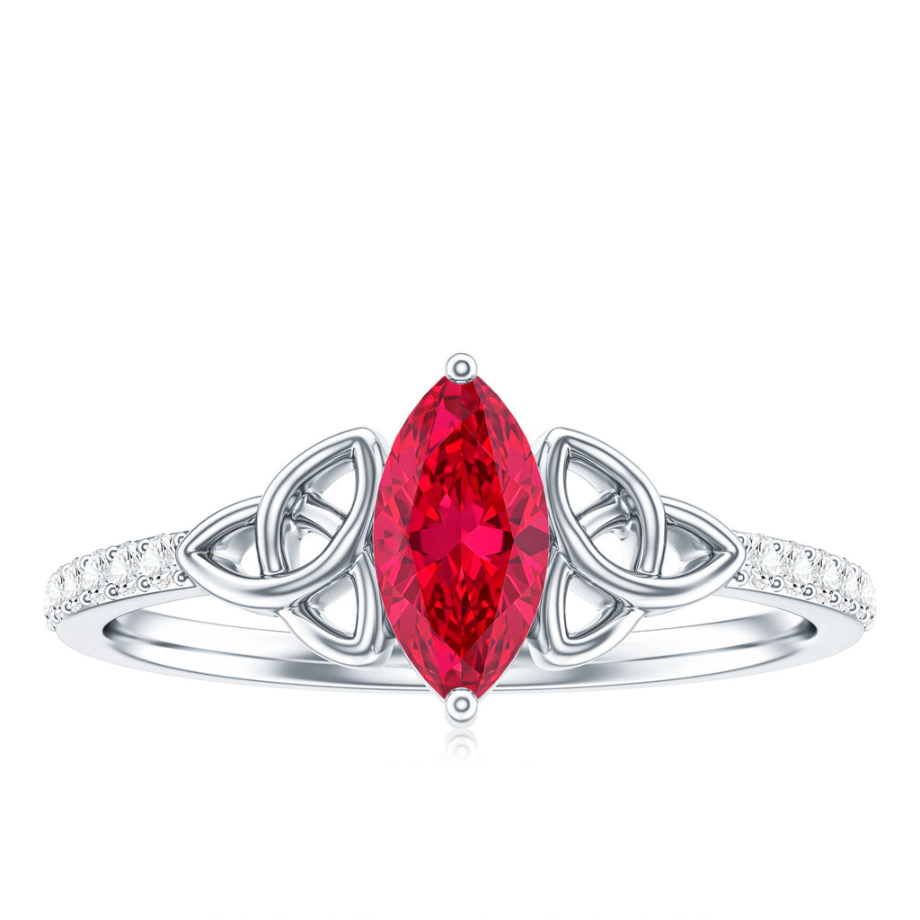 0.75 Carat Lab Grown Ruby Celtic Knot Ring with Diamond
