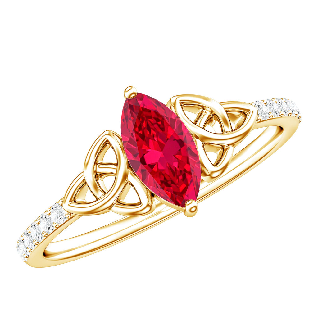 0.75 Carat Lab Grown Ruby Celtic Knot Ring with Diamond