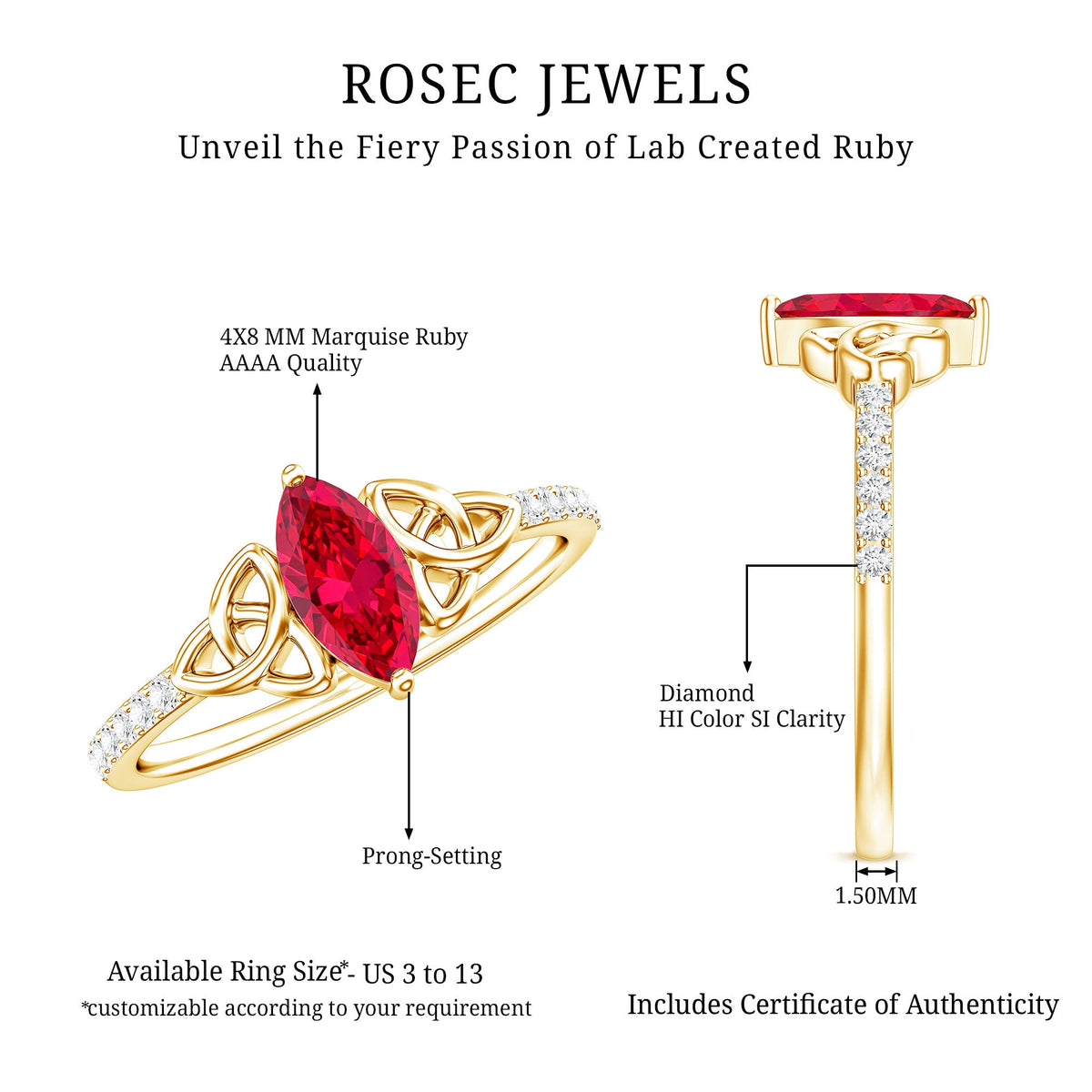 0.75 Carat Lab Grown Ruby Celtic Knot Ring with Diamond