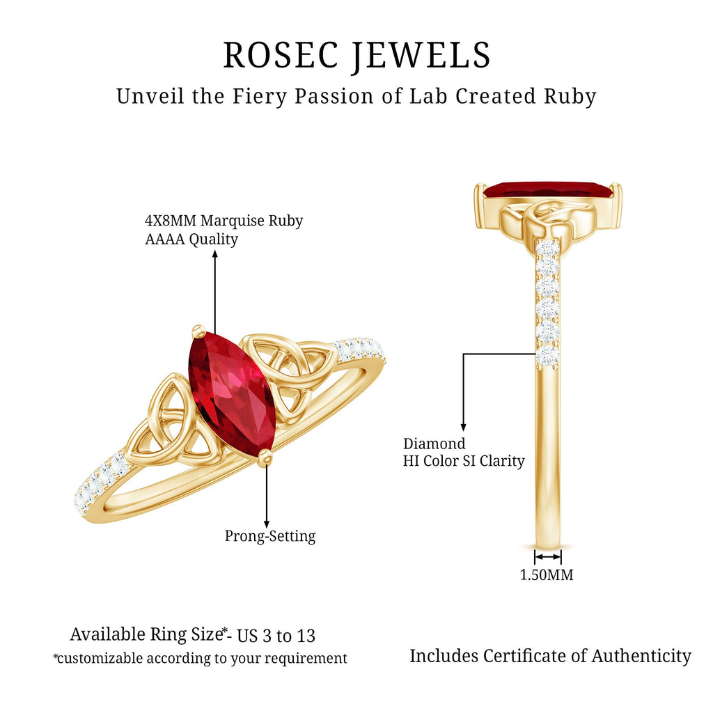 0.75 Carat Lab Grown Ruby Celtic Knot Ring with Diamond