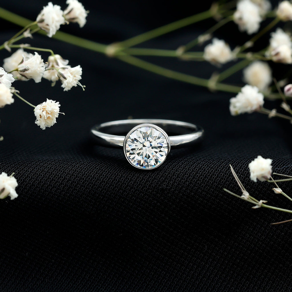 1.3 CT Moissanite Bezel Set Engagement Ring For Women