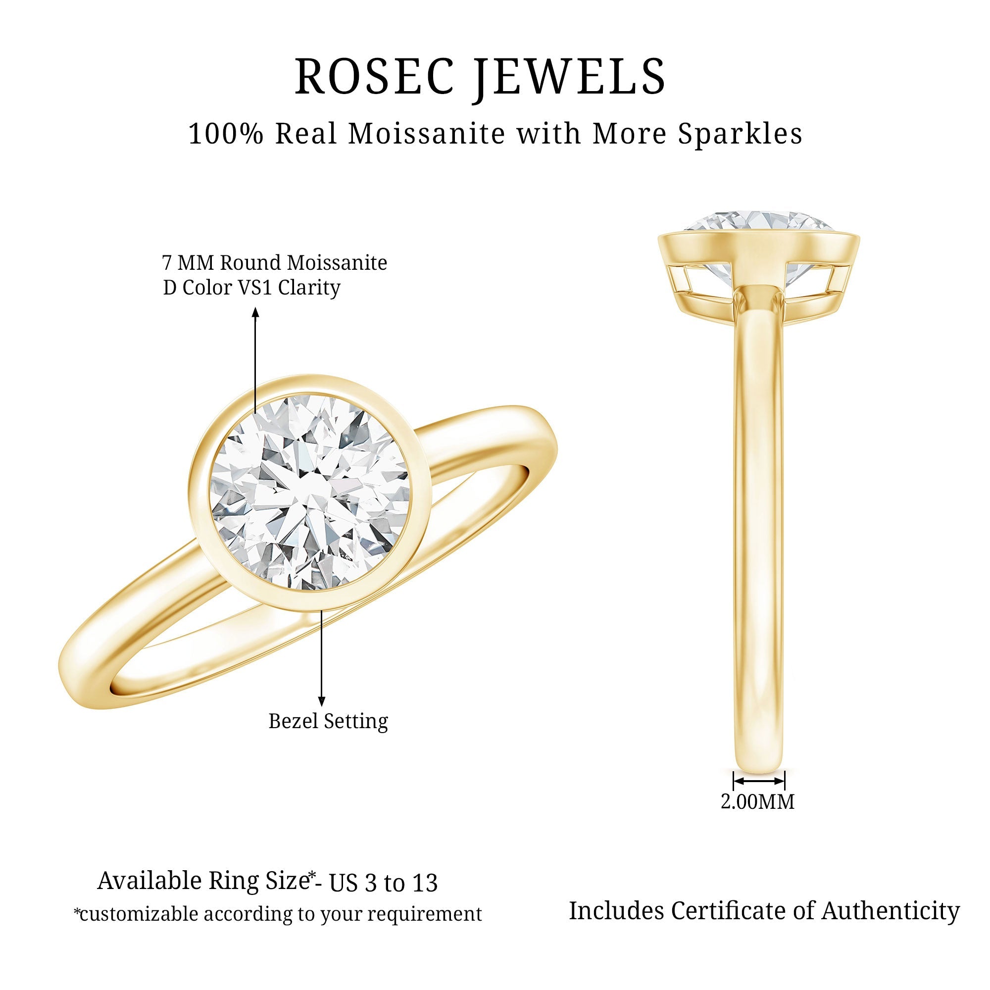 1.3 CT Moissanite Bezel Set Engagement Ring For Women