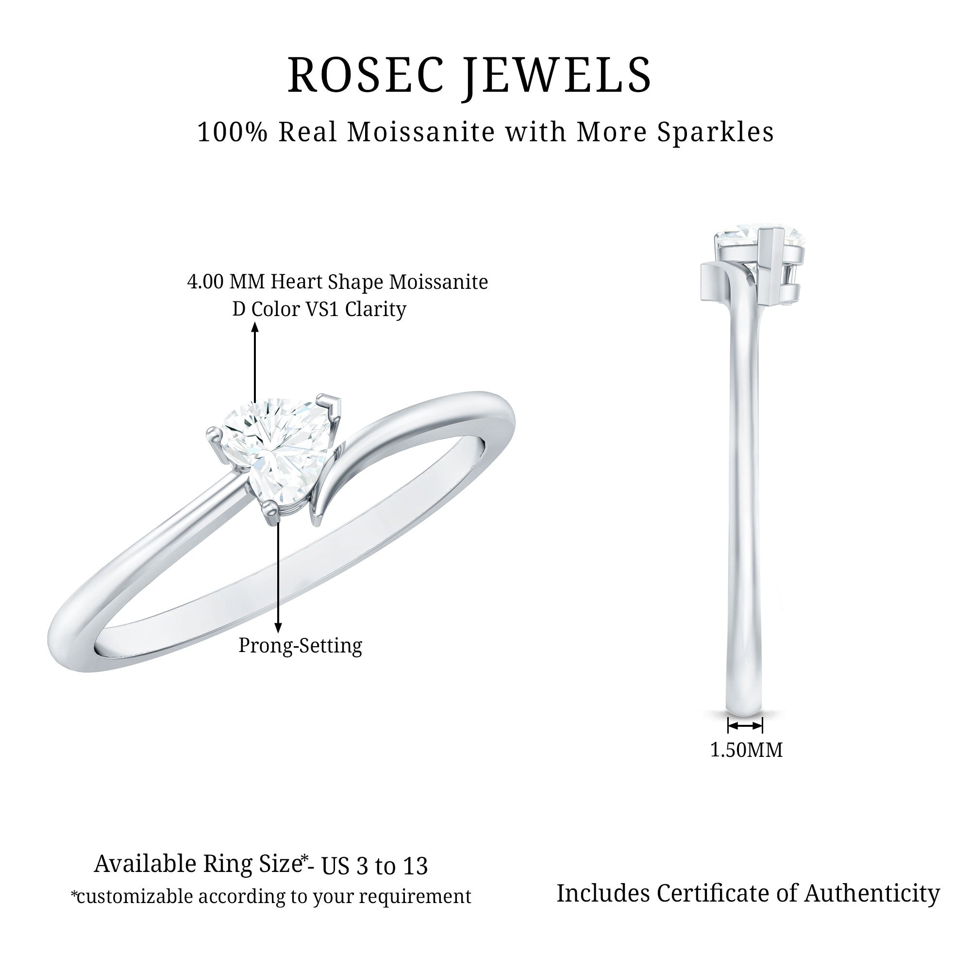 Heart Shaped Moissanite Dainty Promise Ring for Her