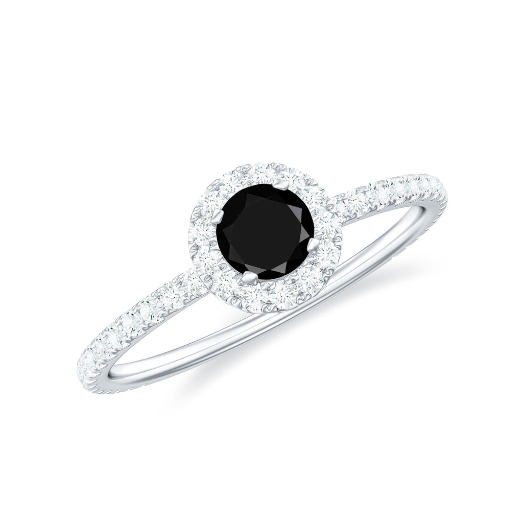 Minimal Black Spinel Engagement Ring with Diamond Halo