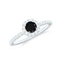 Minimal Black Spinel Engagement Ring with Diamond Halo