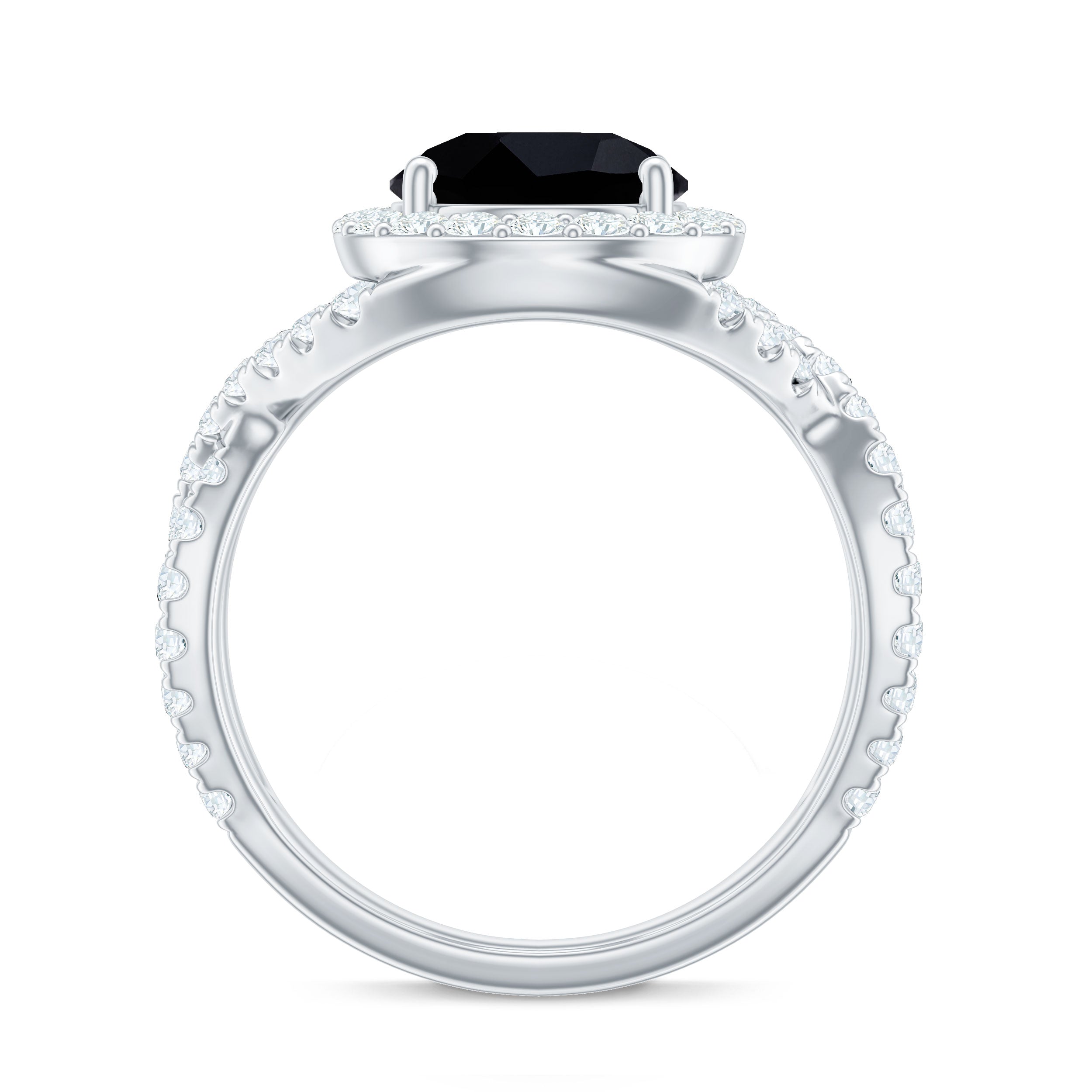 Certified 2 Carat Black Onyx Crossover Engagement Ring with Moissanite Halo
