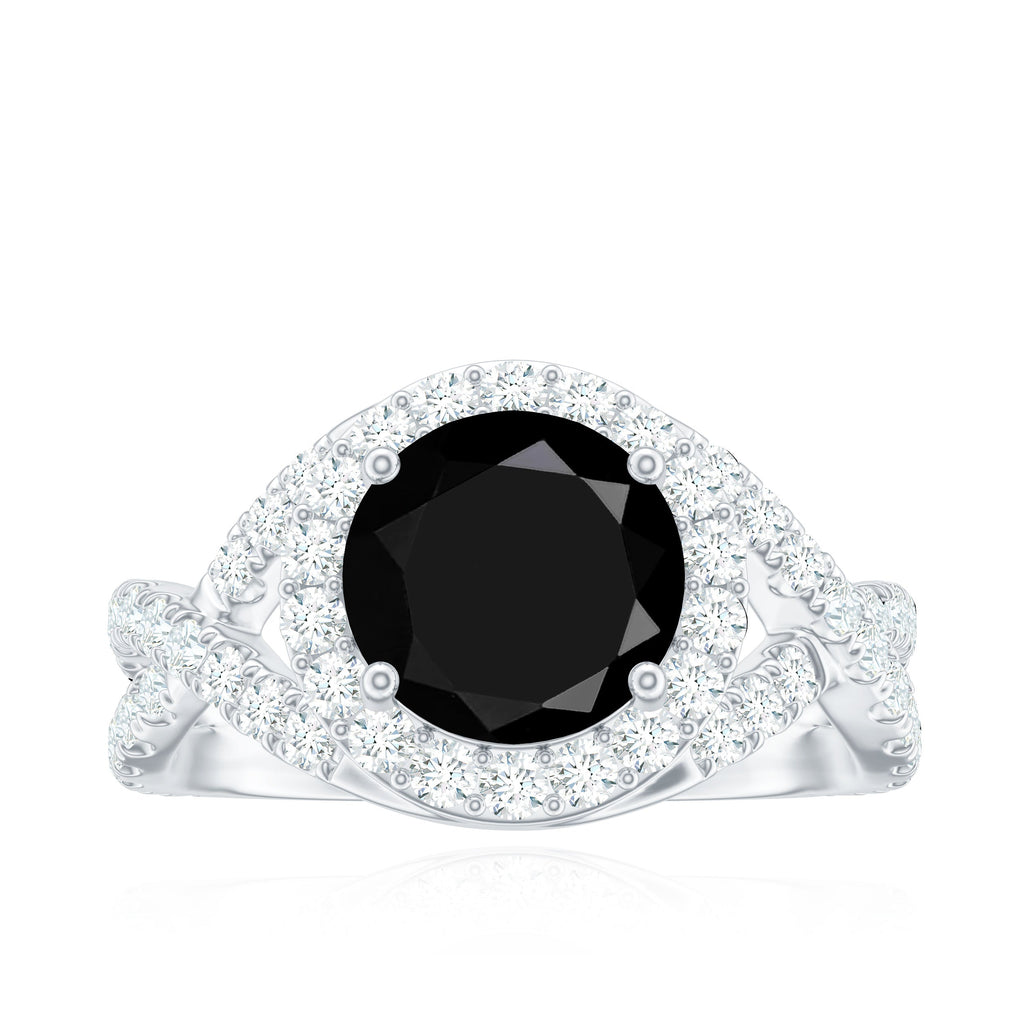 Certified 2 Carat Black Onyx Crossover Engagement Ring with Moissanite Halo