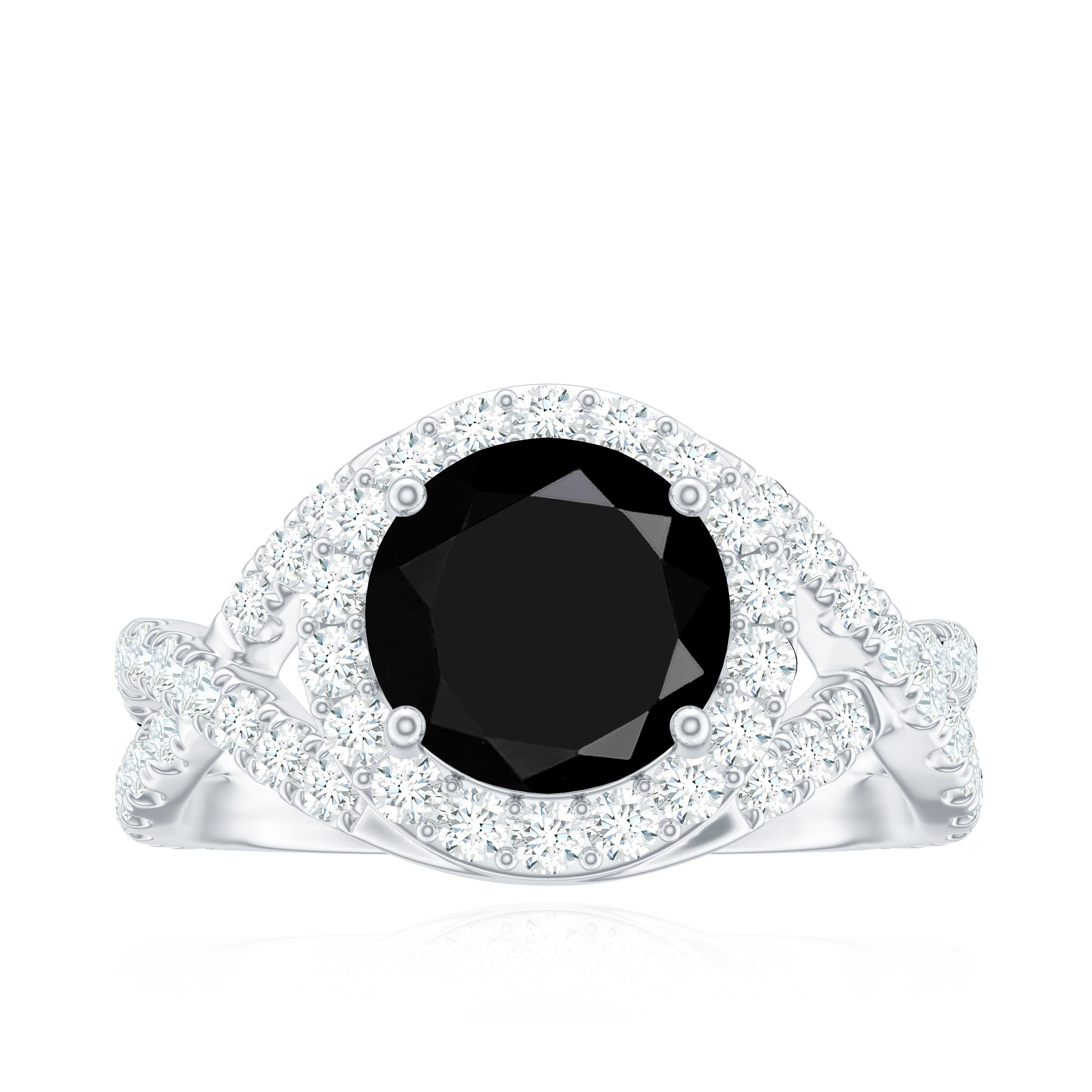 Certified 2 Carat Black Onyx Crossover Engagement Ring with Moissanite Halo