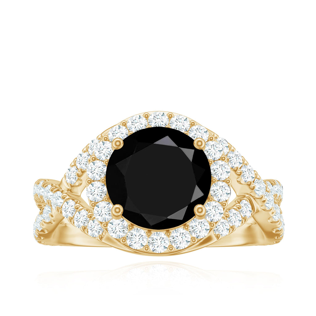 Certified 2 Carat Black Onyx Crossover Engagement Ring with Moissanite Halo