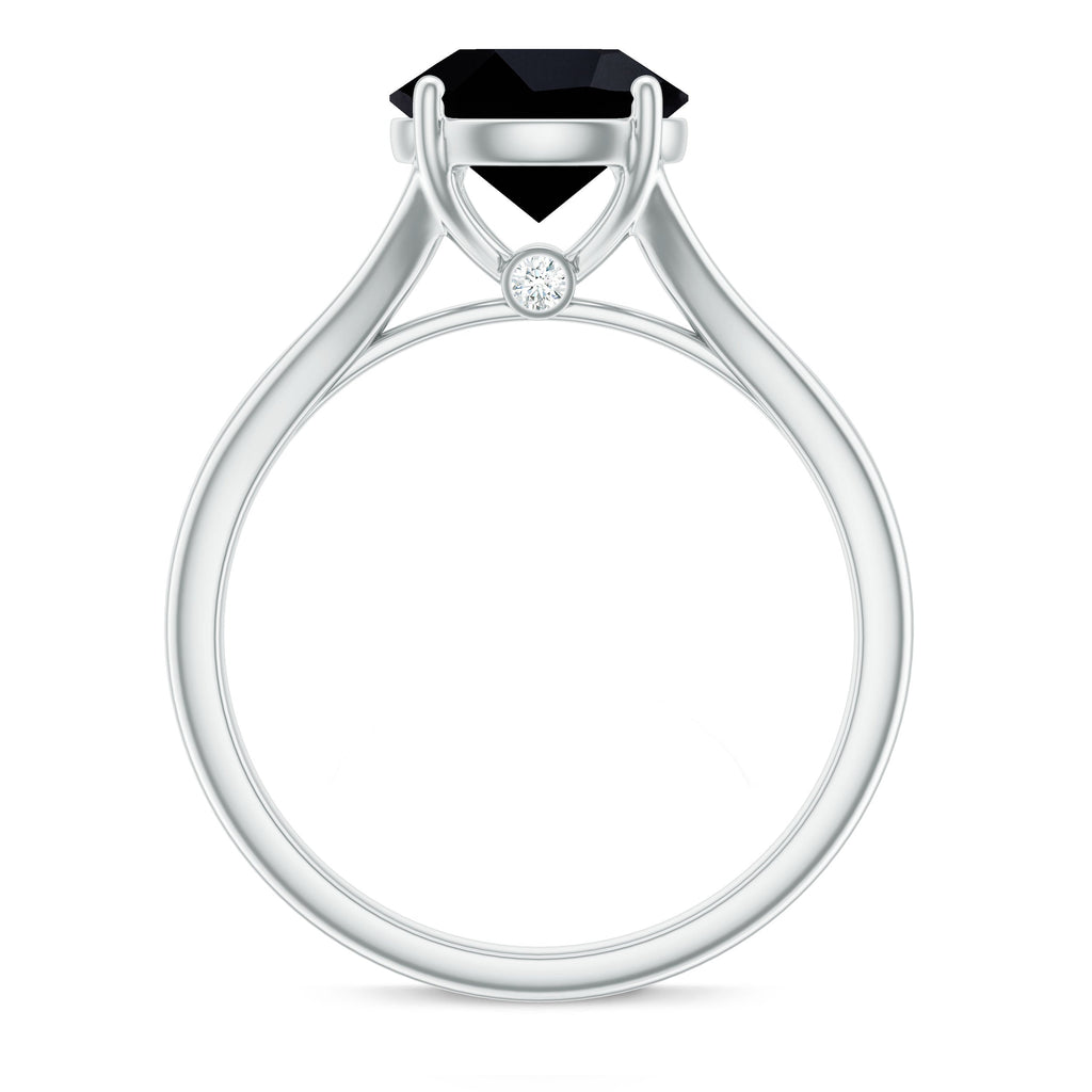 Real 2 Carat Black Onyx Solitaire Ring with Hidden Moissanite