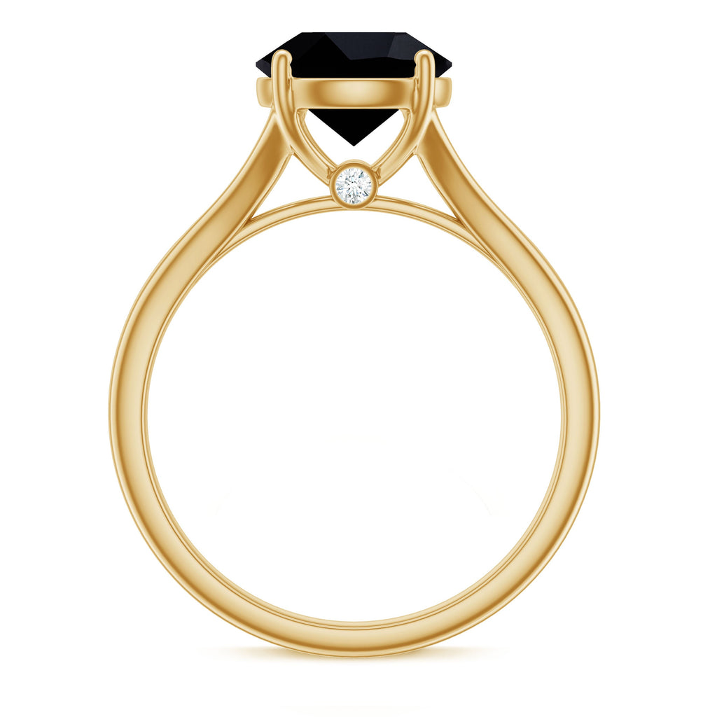 Real 2 Carat Black Onyx Solitaire Ring with Hidden Moissanite