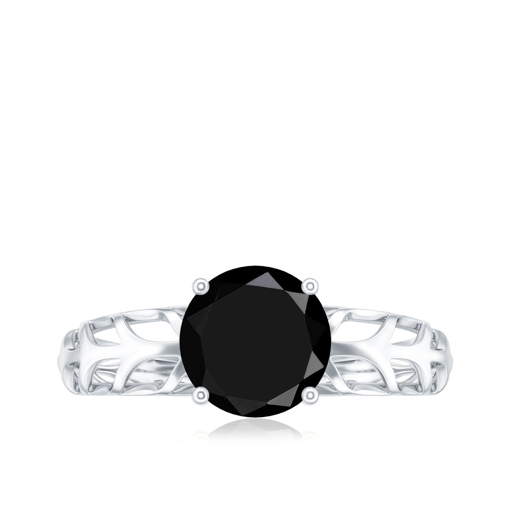 Natural 2.6 Carat Black Spinel Solitaire Engagement Ring for Women