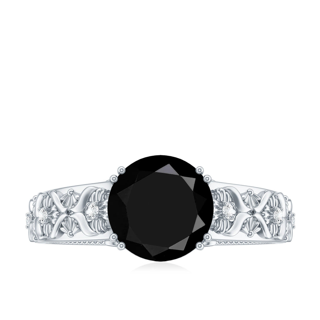 Nature Inspired Black Spinel Solitaire Engagement Ring with Diamond