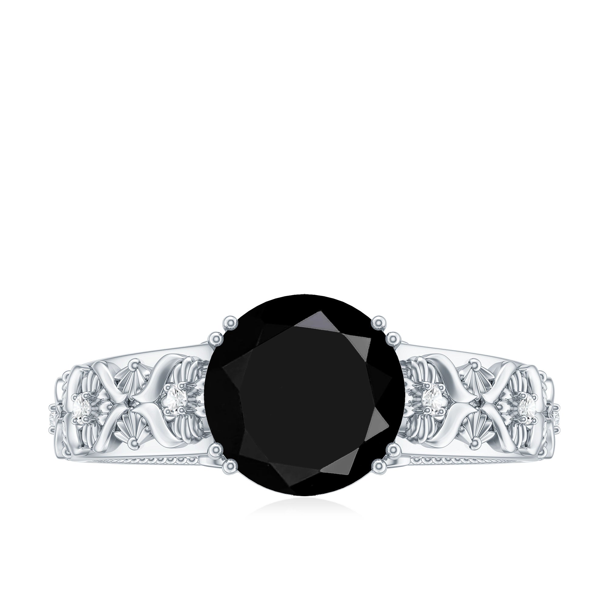 Nature Inspired Black Spinel Solitaire Engagement Ring with Diamond