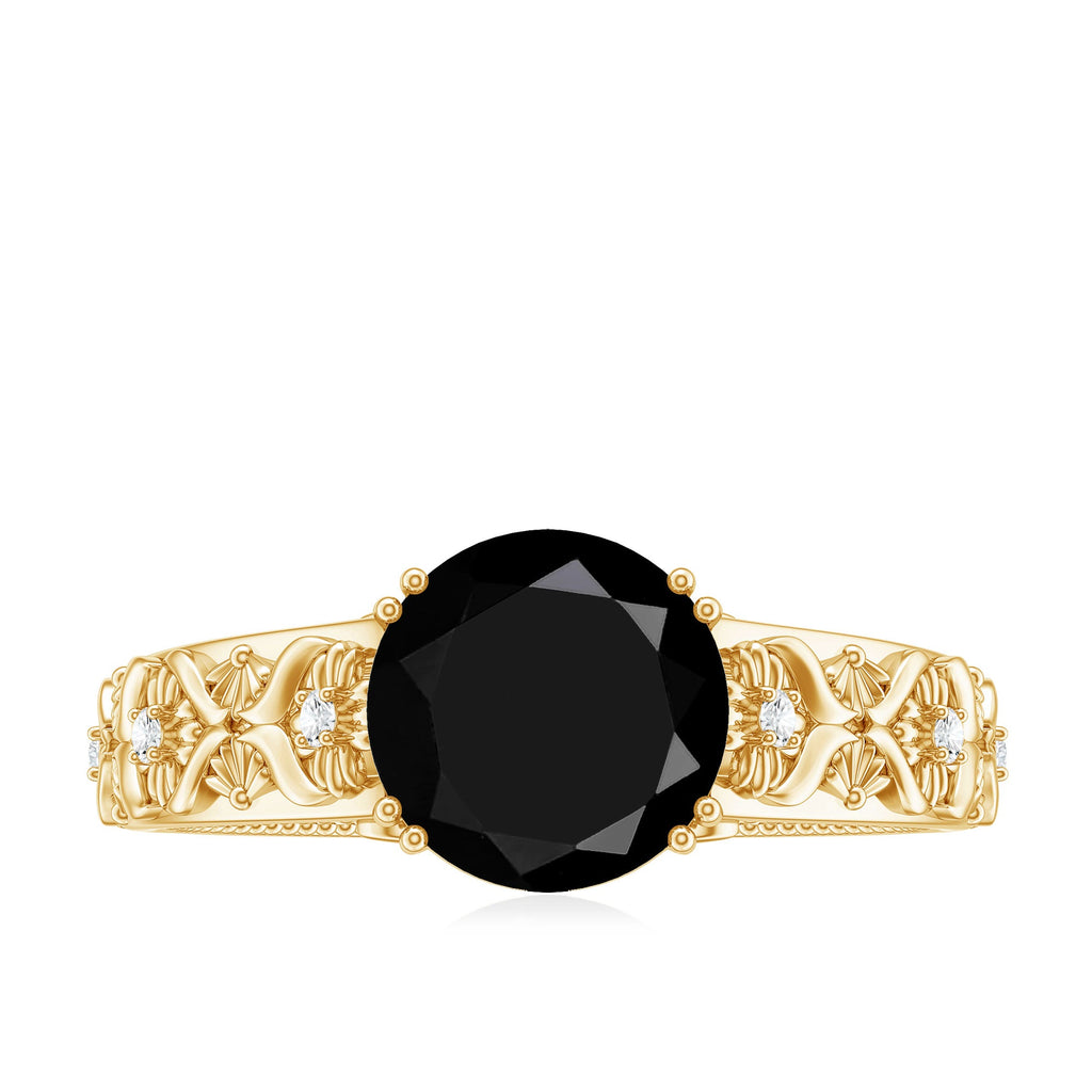 Nature Inspired Black Spinel Solitaire Engagement Ring with Diamond