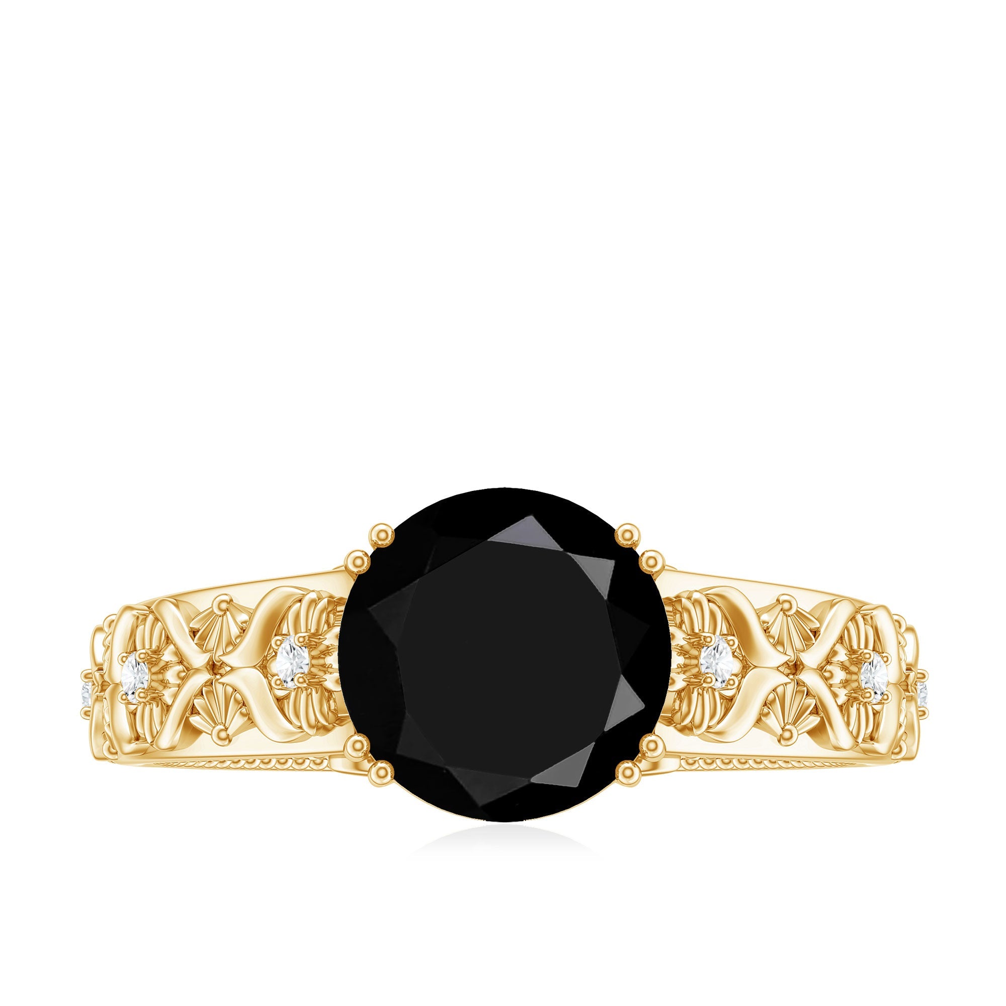 Nature Inspired Black Spinel Solitaire Engagement Ring with Diamond