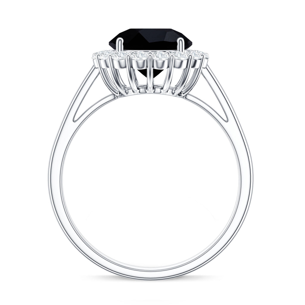 Natural 2.6 Carat Black Spinel Engagement Ring with Diamond Halo