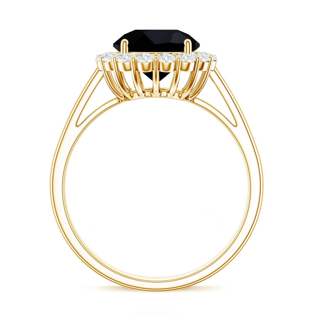 Natural 2.6 Carat Black Spinel Engagement Ring with Diamond Halo