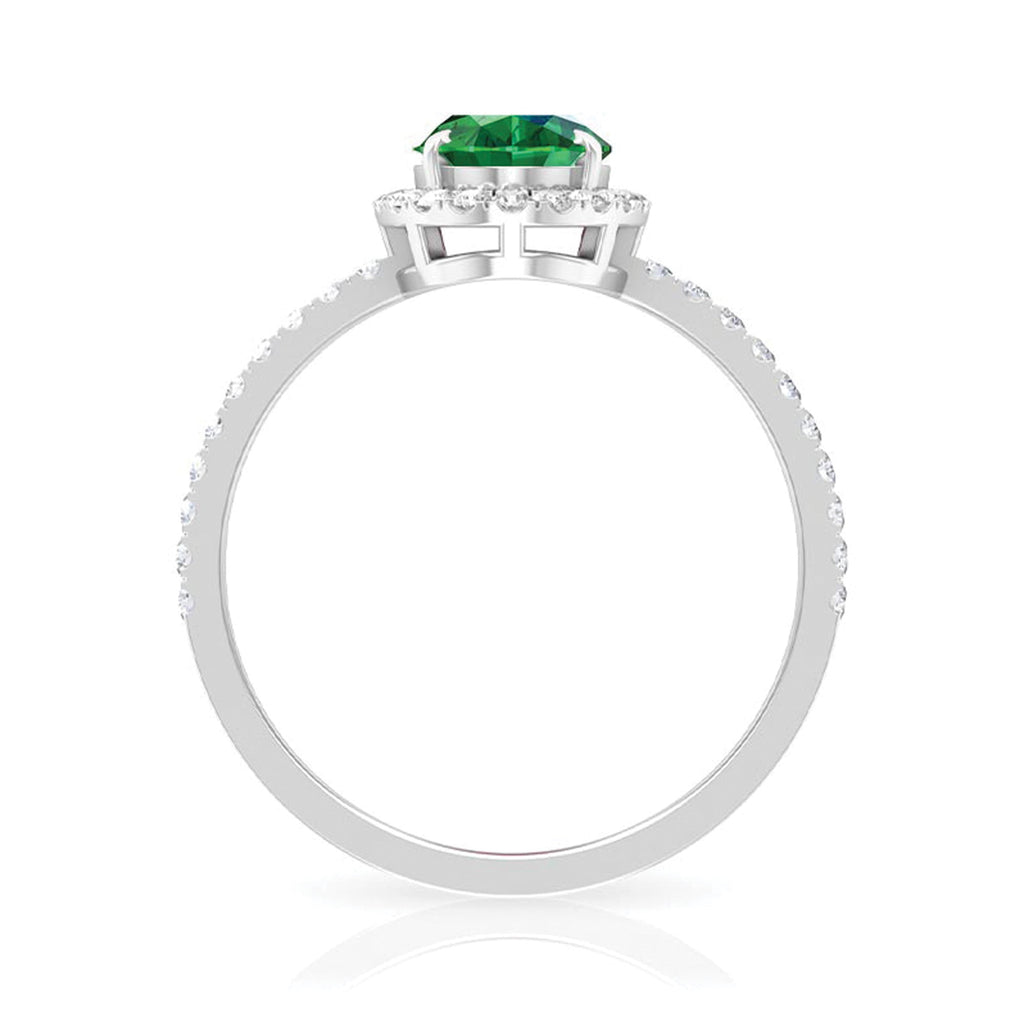 6x8mm Oval Cut Lab Created Emerald Halo Engagement Ring with Diamond