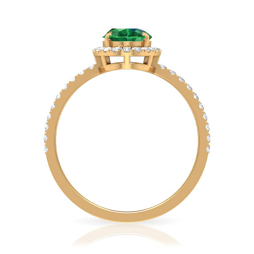 6x8mm Oval Cut Lab Created Emerald Halo Engagement Ring with Diamond