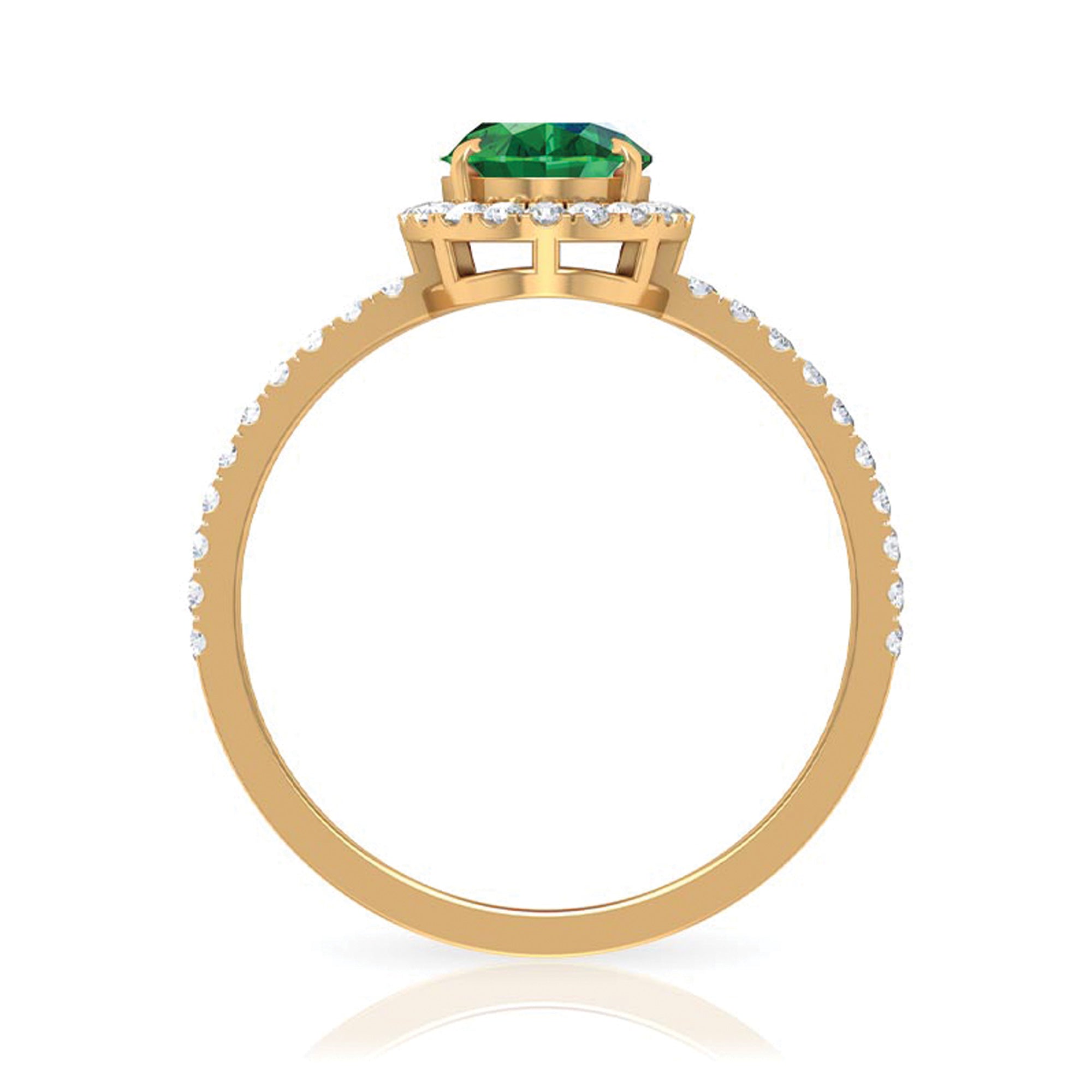 6x8mm Oval Cut Lab Created Emerald Halo Engagement Ring with Diamond