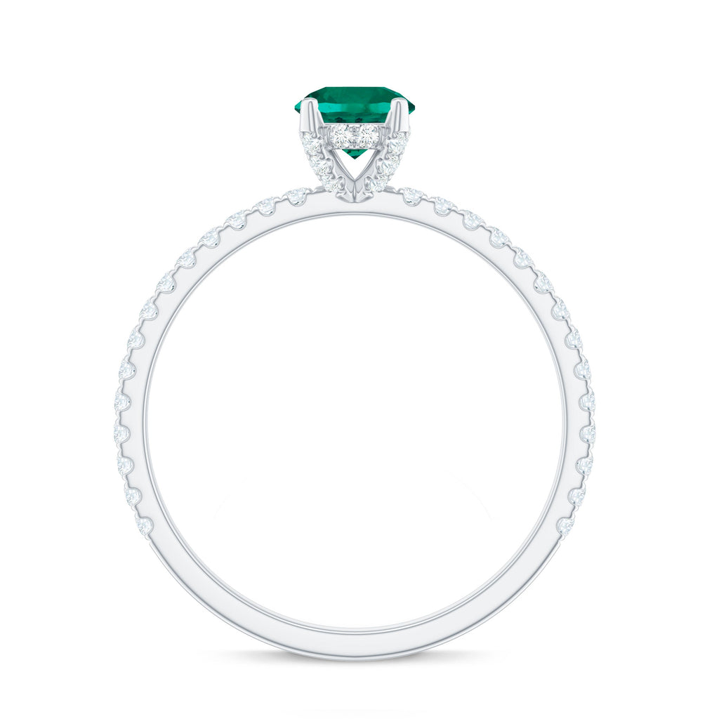 Certified Lab Grown Emerald Solitaire Engagement Ring with Diamond