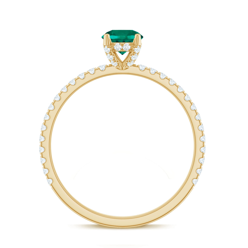 Certified Lab Grown Emerald Solitaire Engagement Ring with Diamond
