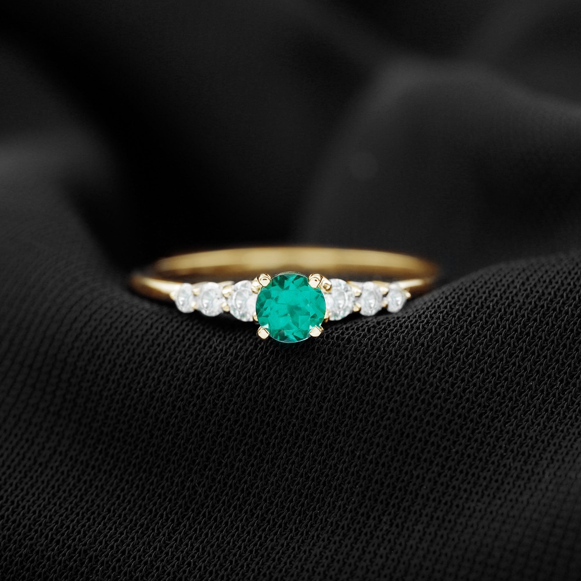 Round Lab Grown Emerald Diamond Promise Ring with Certificate