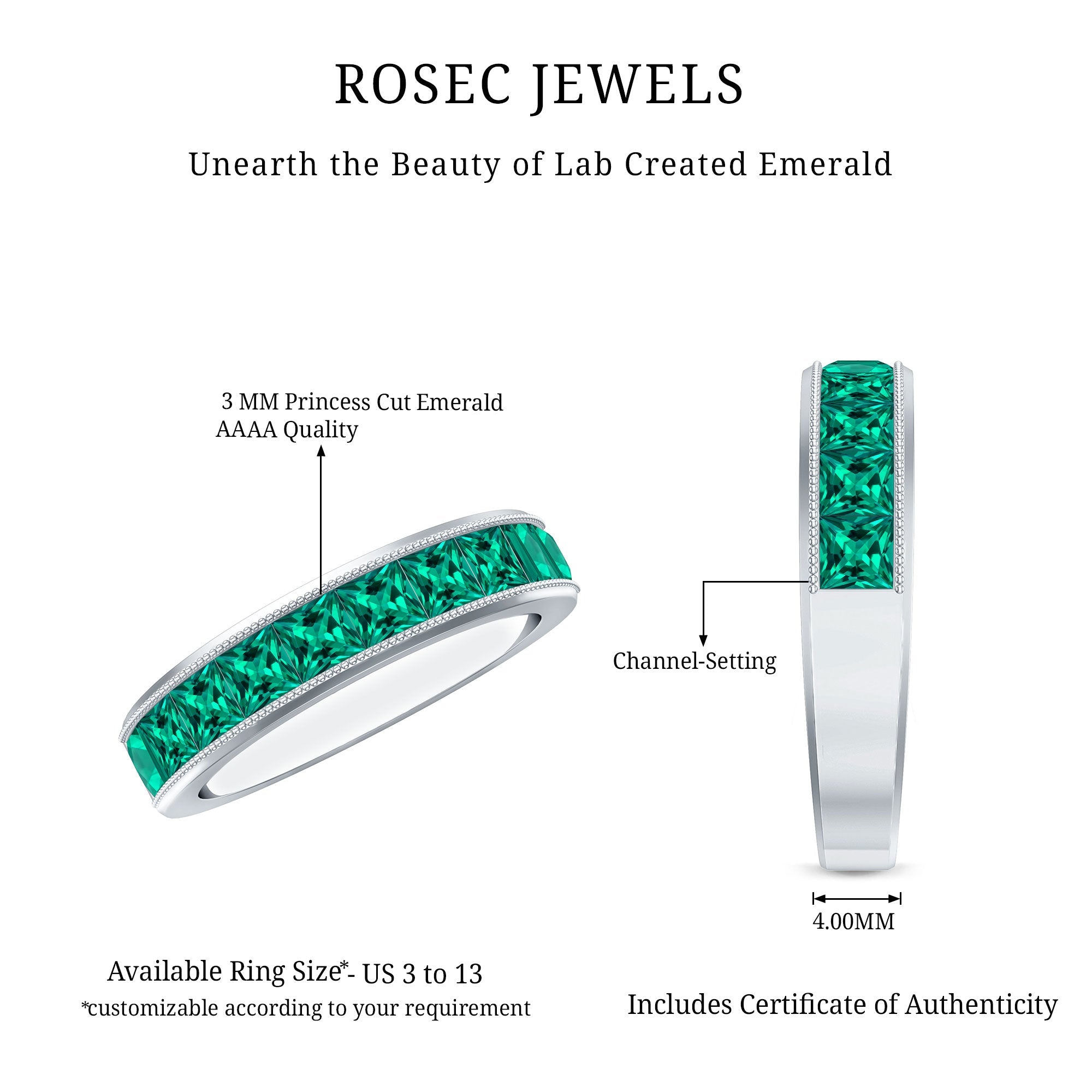 Princess Cut Lab Created Emerald Half Eternity Band