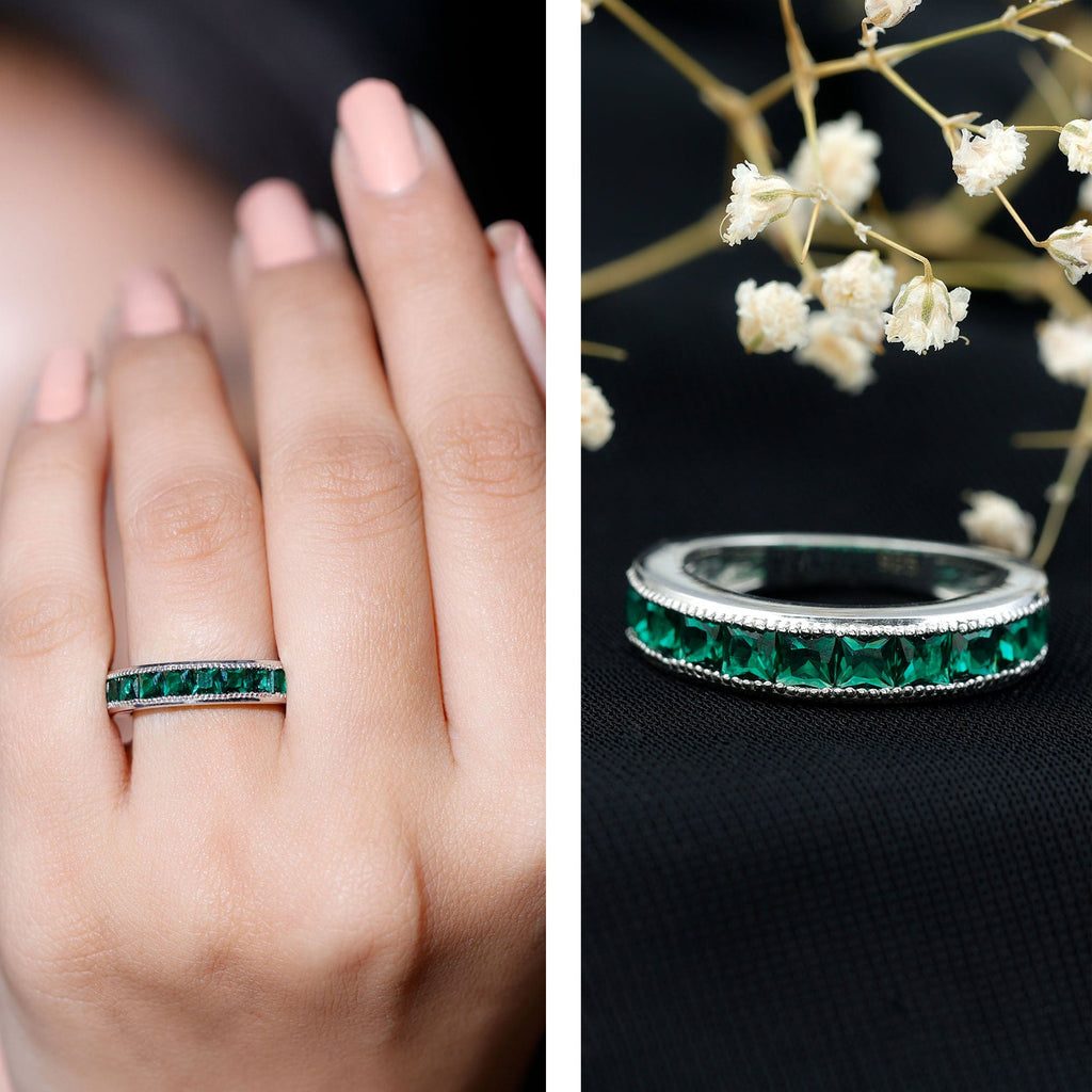 Princess Cut Lab Created Emerald Half Eternity Band