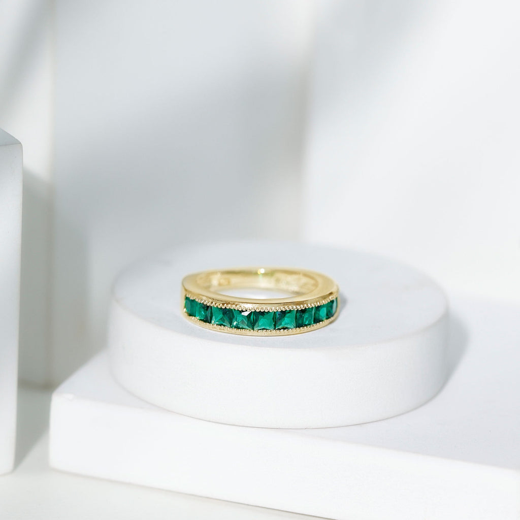 Princess Cut Lab Created Emerald Half Eternity Band